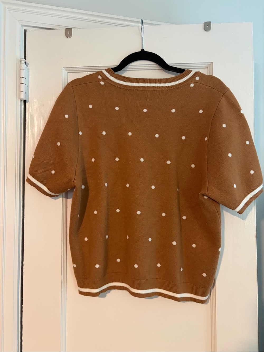 Adrianna Papell Camel Polka Dot Short Sleeve Knit Top - Picture 4 of 4